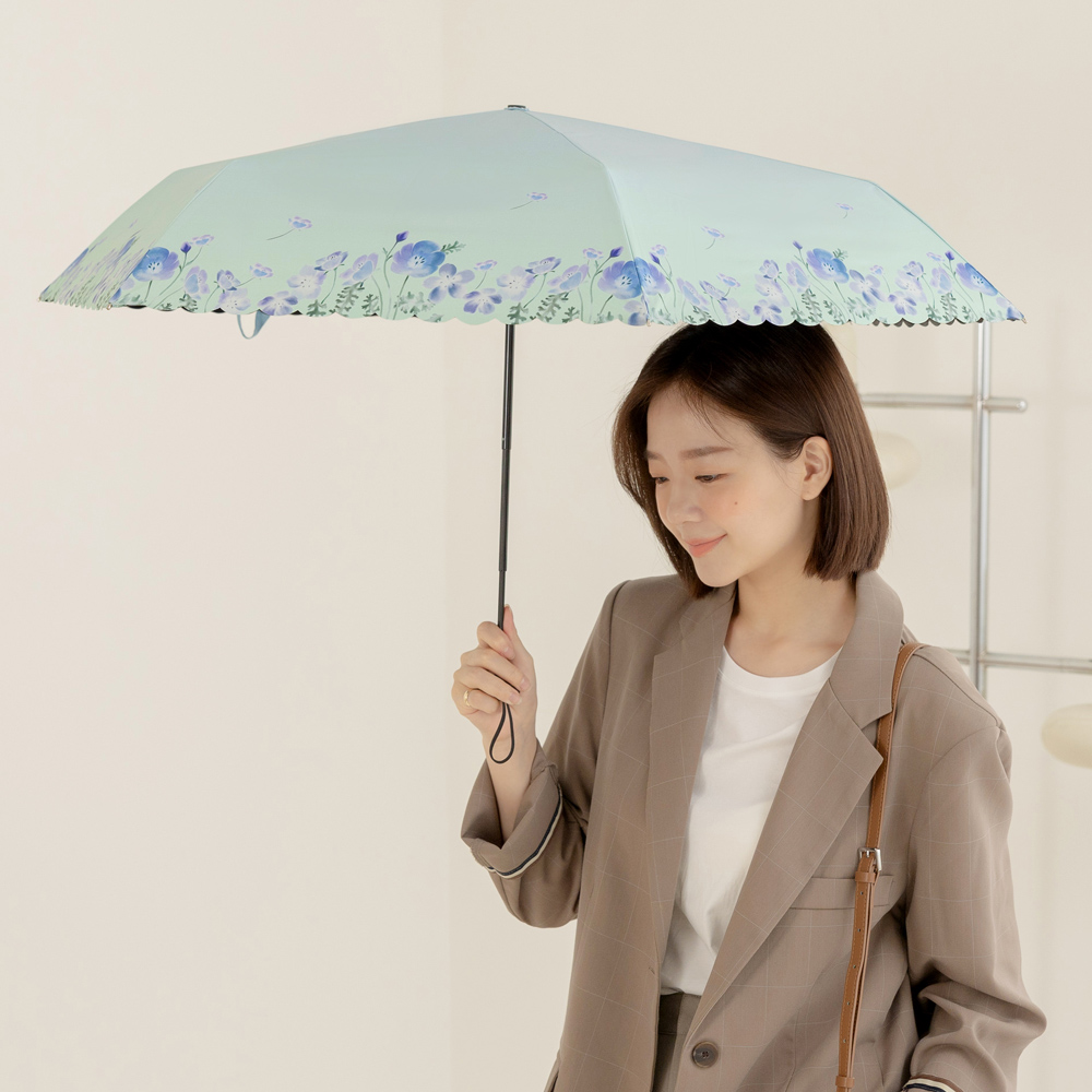 【rento】Full Blackout UV Protection Mini Umbrella –nemophila flower, , large