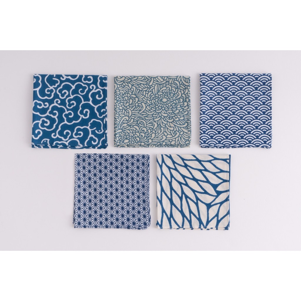 日本選物~ 日本製 KAMAWANU 紅酒/雞尾酒餐巾 全棉 方巾 多功能手巾 手帕 27x27 cm (夢幻藍五件組), , large