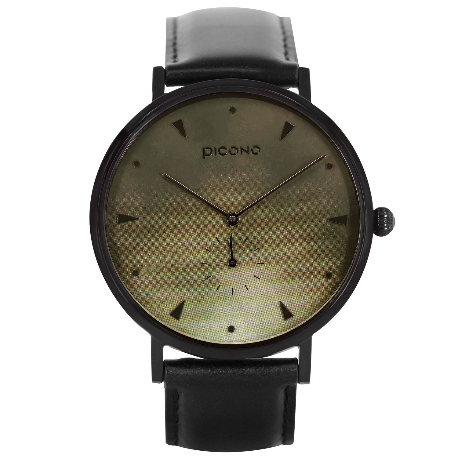 【PICONO】A week collection black leather strap watch-Green / AW-7602, , large