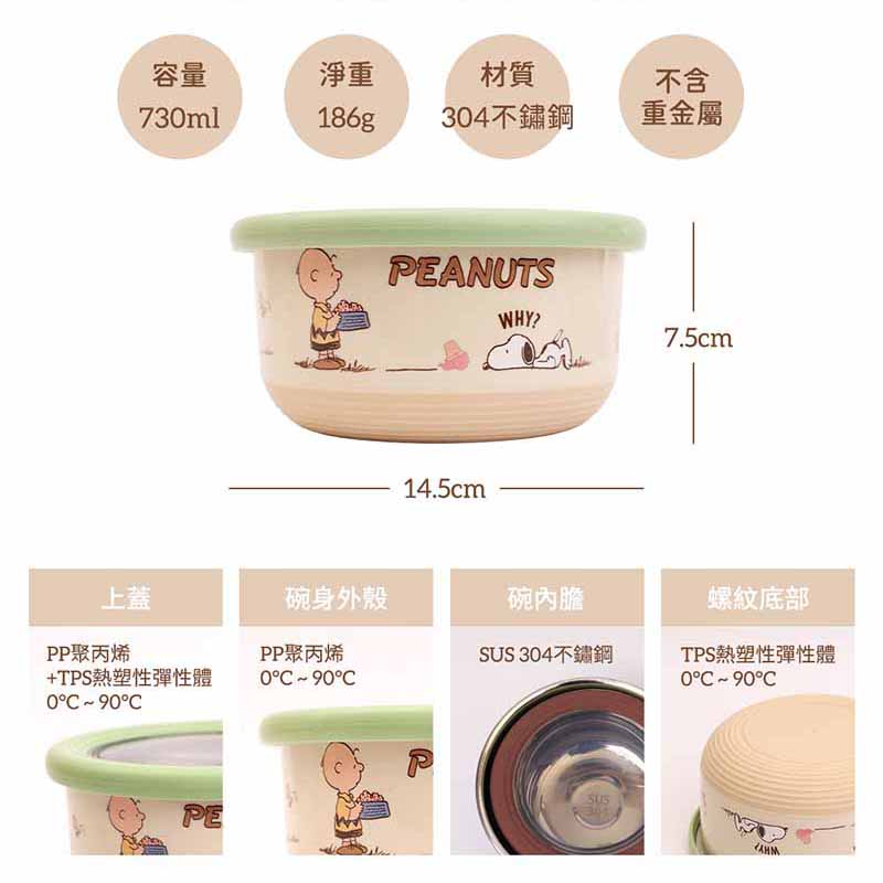 『HOUSUXI．舒希』史努比－不鏽鋼雙層隔熱碗 730ml(A3), , large