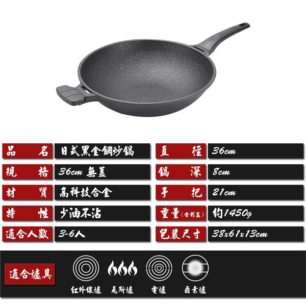 PERFECT 理想牌 日式黑金鋼炒鍋不沾炒鍋附蓋 附蓋30cm-Leidea樂德兒, , large