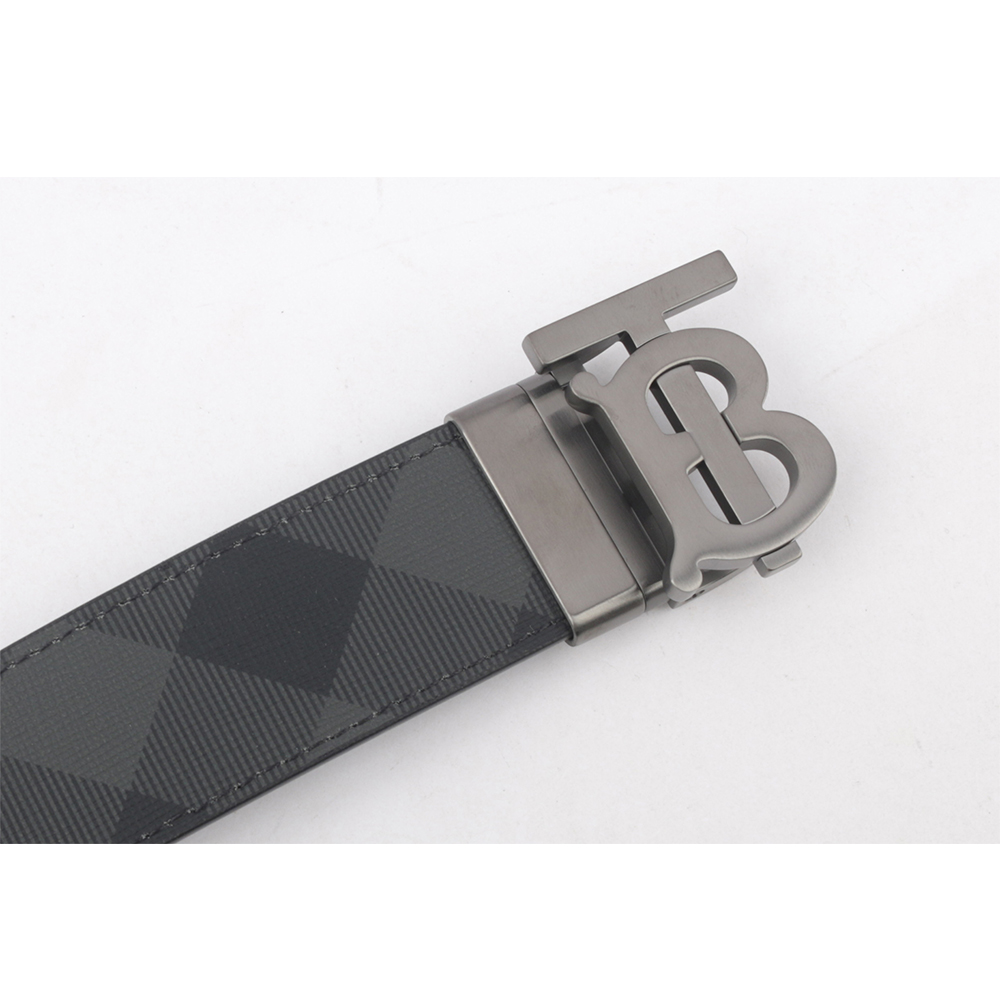 BURBERRY TB Logo 帆布及牛皮寬3.5cm雙面可用皮帶/炭灰/石墨黑, , large