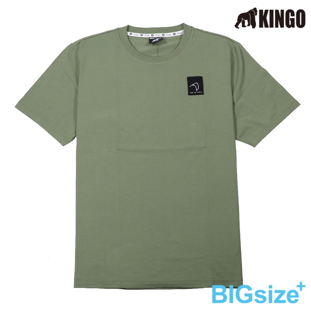 KINGO-超大尺碼-男款 LOGO圓領T恤-軍綠-415124, , large