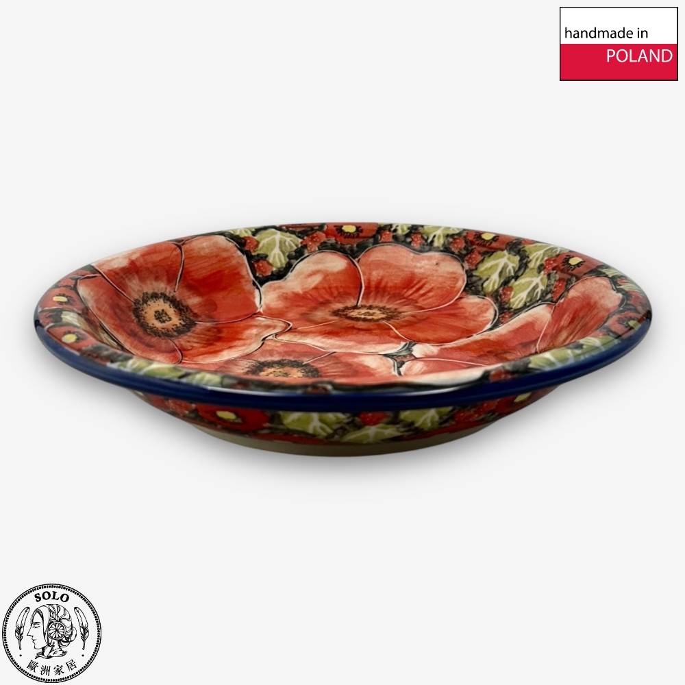 【SOLO Vintage】Cerraf Polish Pottery 22.5cm Dinner Plate Deep Plate Crimson Sunset Floral Whisper Series Made in Poland, , large