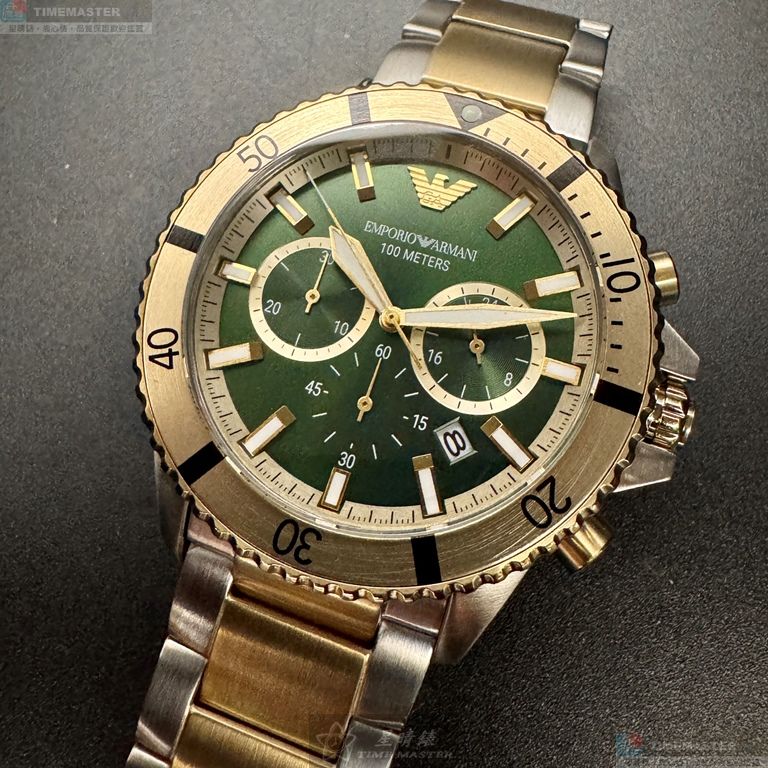 [星晴錶業]ARMANI手錶,44mm,AR00080墨綠色錶面金色錶殼金銀相間精鋼錶帶款, , large
