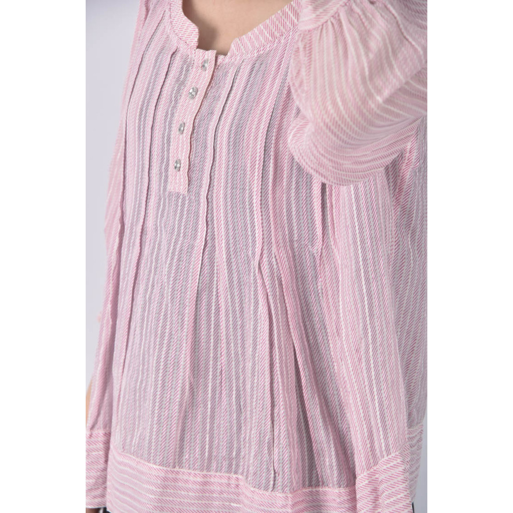 (S) 條紋粉色長袖上衣二手衣, , large