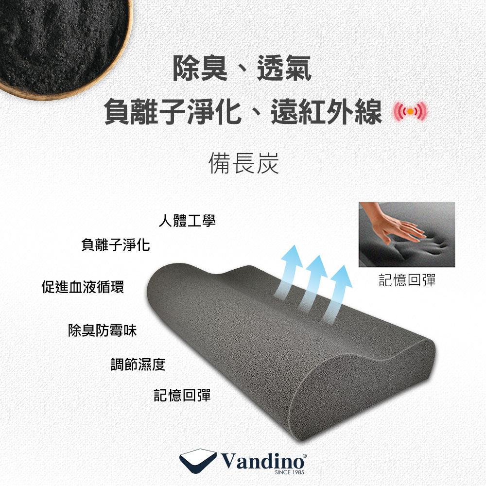 【 Vandino 】備長炭抗菌天絲可調式記憶枕（六種高度可供選擇）贈#1cm側墊片x3, , large
