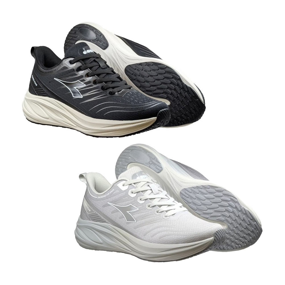 DIADORA迪亞多那 勁速輕量慢跑鞋 男運動鞋 男鞋 寬楦 輕量 透氣 緩衝 厚底 吸震 回彈 足弓支撐 止滑 黑 灰, , large