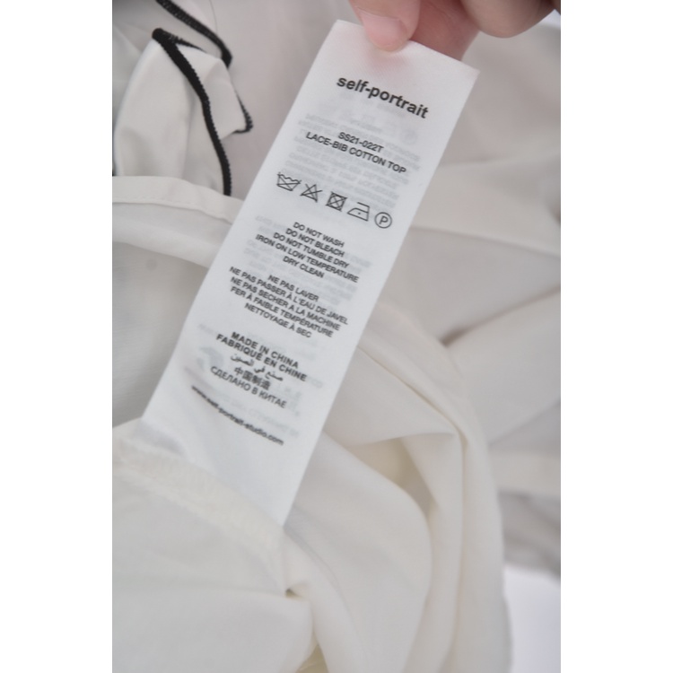 (S) self portrait質感棉質木耳邊白色短袖上衣二手衣, , large