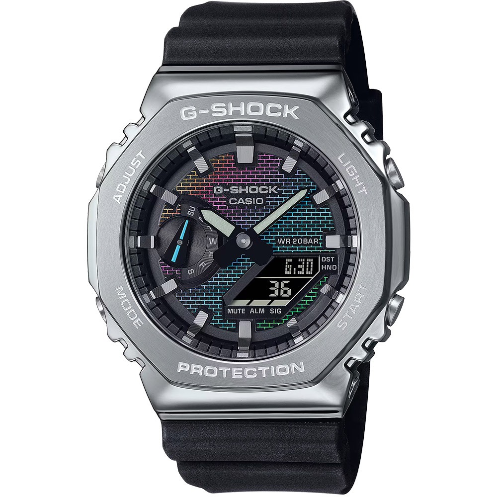 CASIO 卡西歐 G-SHOCK 彩色磚牆系列 八角雙顯手錶 學生錶 GM-2100RW-1A, , large