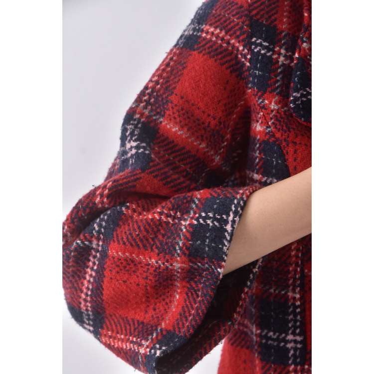 (S) 質感棉質格紋紅色外套二手衣, , large