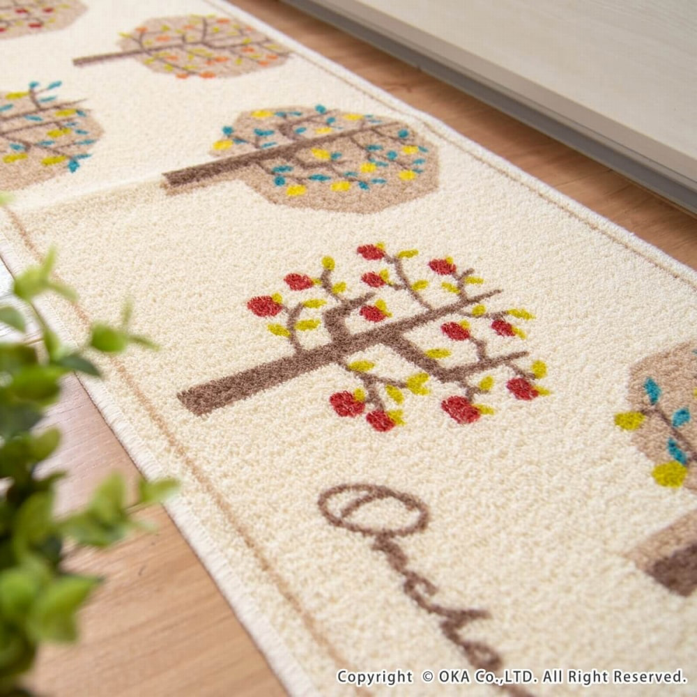 【Oka Japan】Japan-Made Recycled Printed Kitchen Mat 45×180cm – Autumn Harvest Garden (Machine-Washable / 4mm Thick), , large