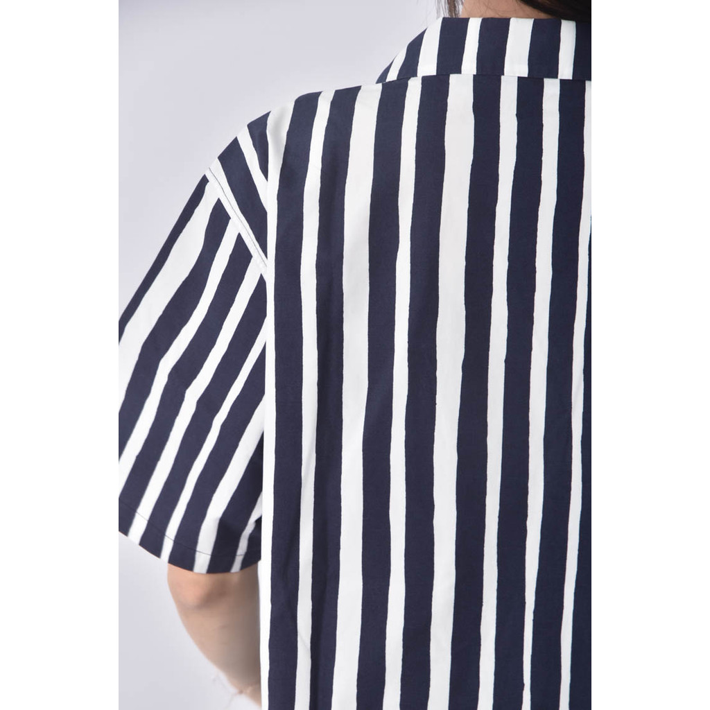 (L) uniqlo棉質純棉條紋藍色襯衫上衣二手衣, , large