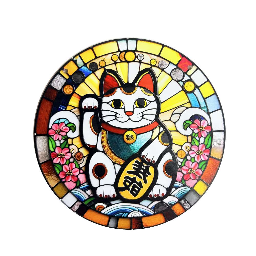 【摩達客】 琉璃彩光招財貓能量圓盤吊飾掛飾擺飾 時尚藝術文青療癒禮物推薦, , large