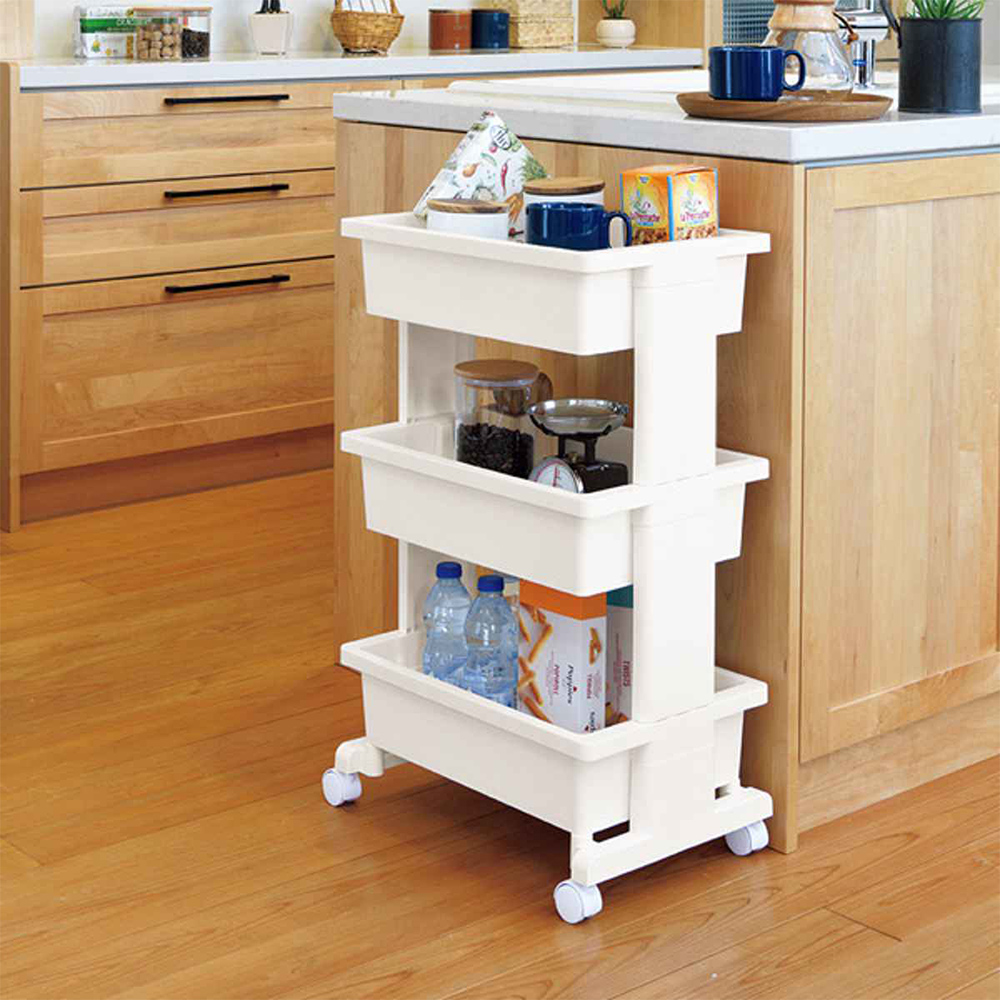 【JEJ ASTAGE】Japan-Made 3-Tier Storage Cart – Pear White (Utility Cart / Basket Organizer Cart), , large