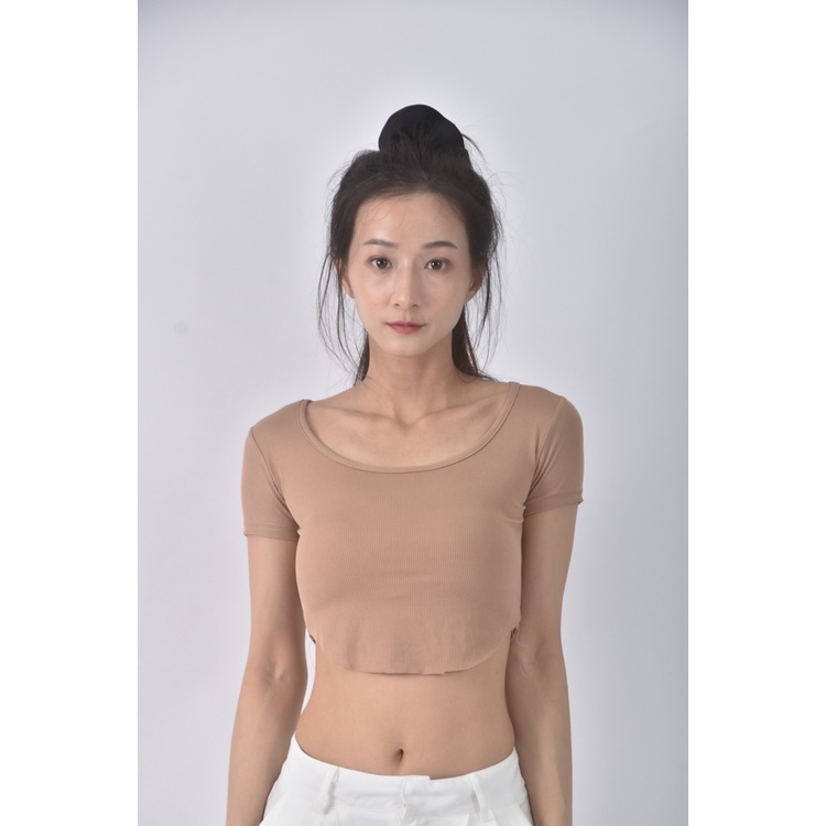 (S) 【安于晴Charlene私服】修身短版質感棕色短袖上衣二手衣