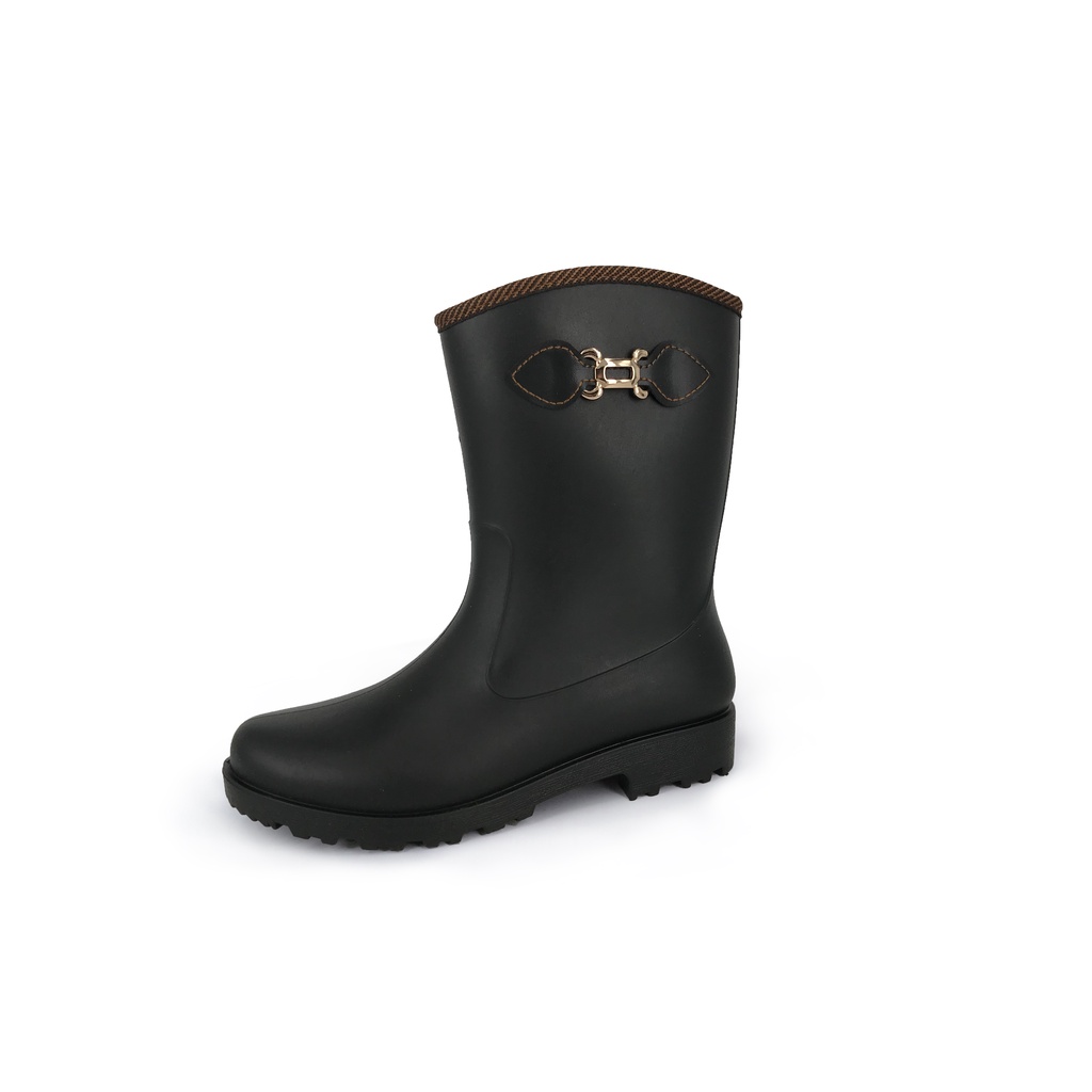 精選時尚雨鞋 MIT台灣製造 女鞋 女靴 中筒雨靴 防水鞋 簡約 時尚 金飾 修飾腿型 環保材質 好穿脫 耐磨 止滑 黑, , large