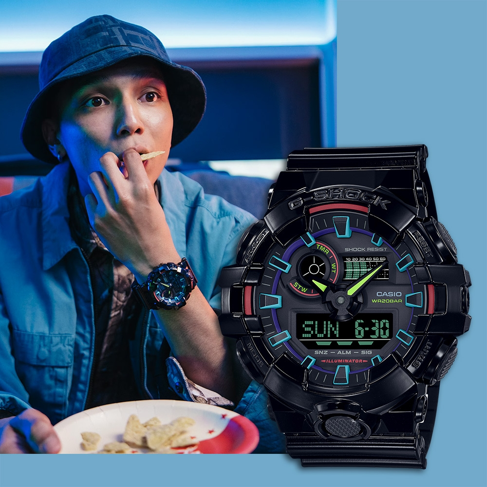 CASIO 卡西歐 G-SHOCK AI 探索虛擬彩虹系列雙顯錶 GA-700RGB-1A, , large