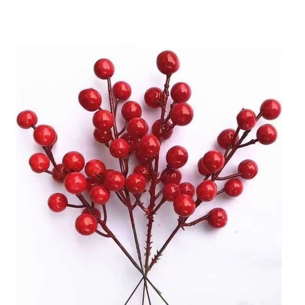 摩達客15mm可愛亮漆紅果插枝10枝組/插花聖誕耶誕新年佈置, , large