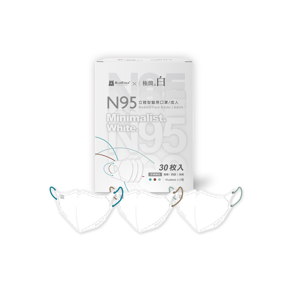 【Blue Eagle】Minimalist Black Series N95 3D Adult Medical Face Mask (3 Colors Mix ) 30 pack, , large