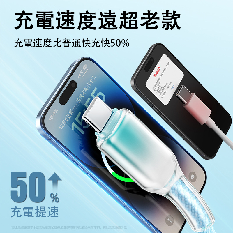 [Lele] PD30W Ice Crystal Head Colorful Braided Fast Charging Cable C to L1.5M Gray White Pink, , large