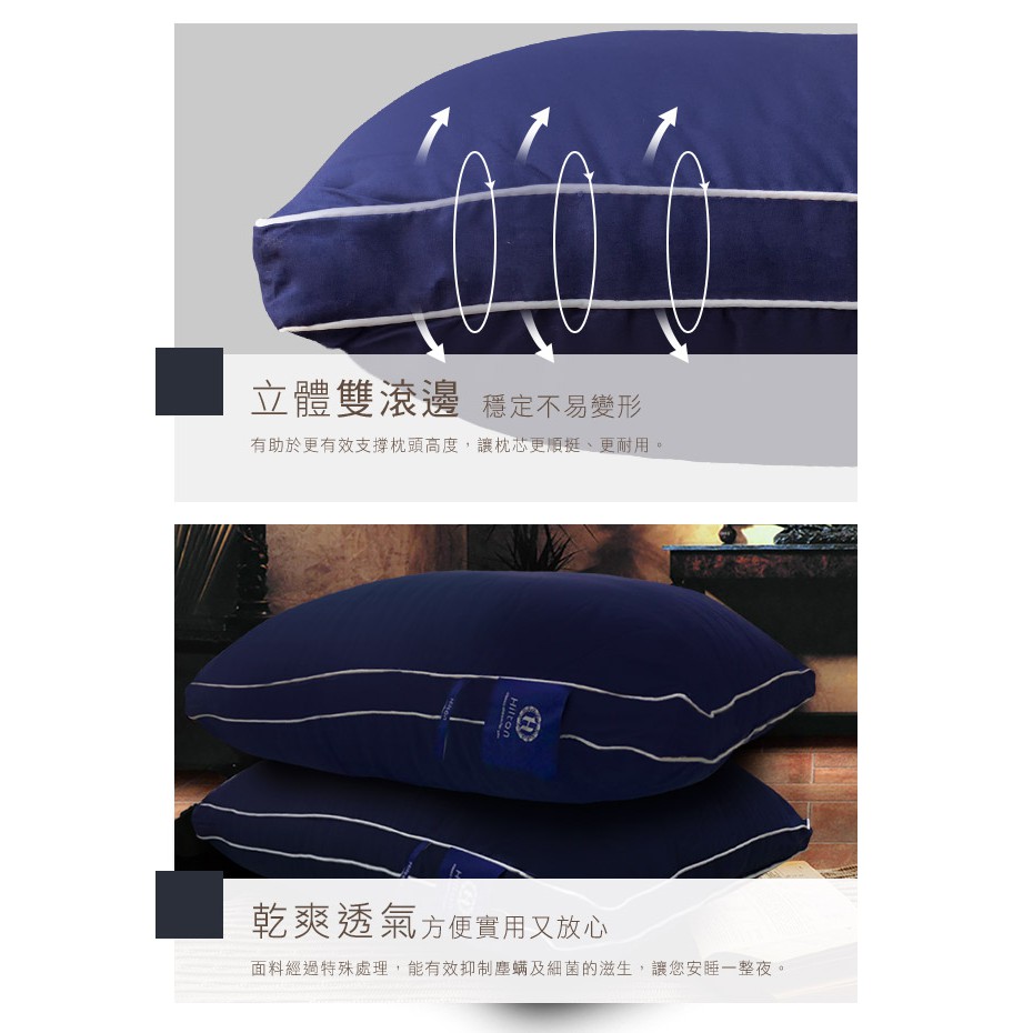 【Hilton 希爾頓】雙滾邊設計純棉立體枕柔軟蓬鬆舒適睡眠民宿, , large