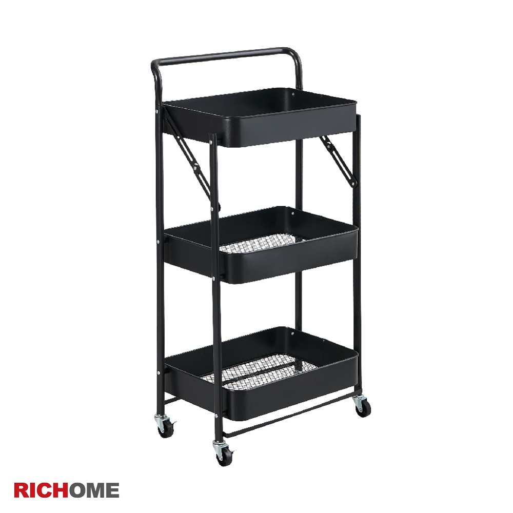 folding storage basket trolley, , large