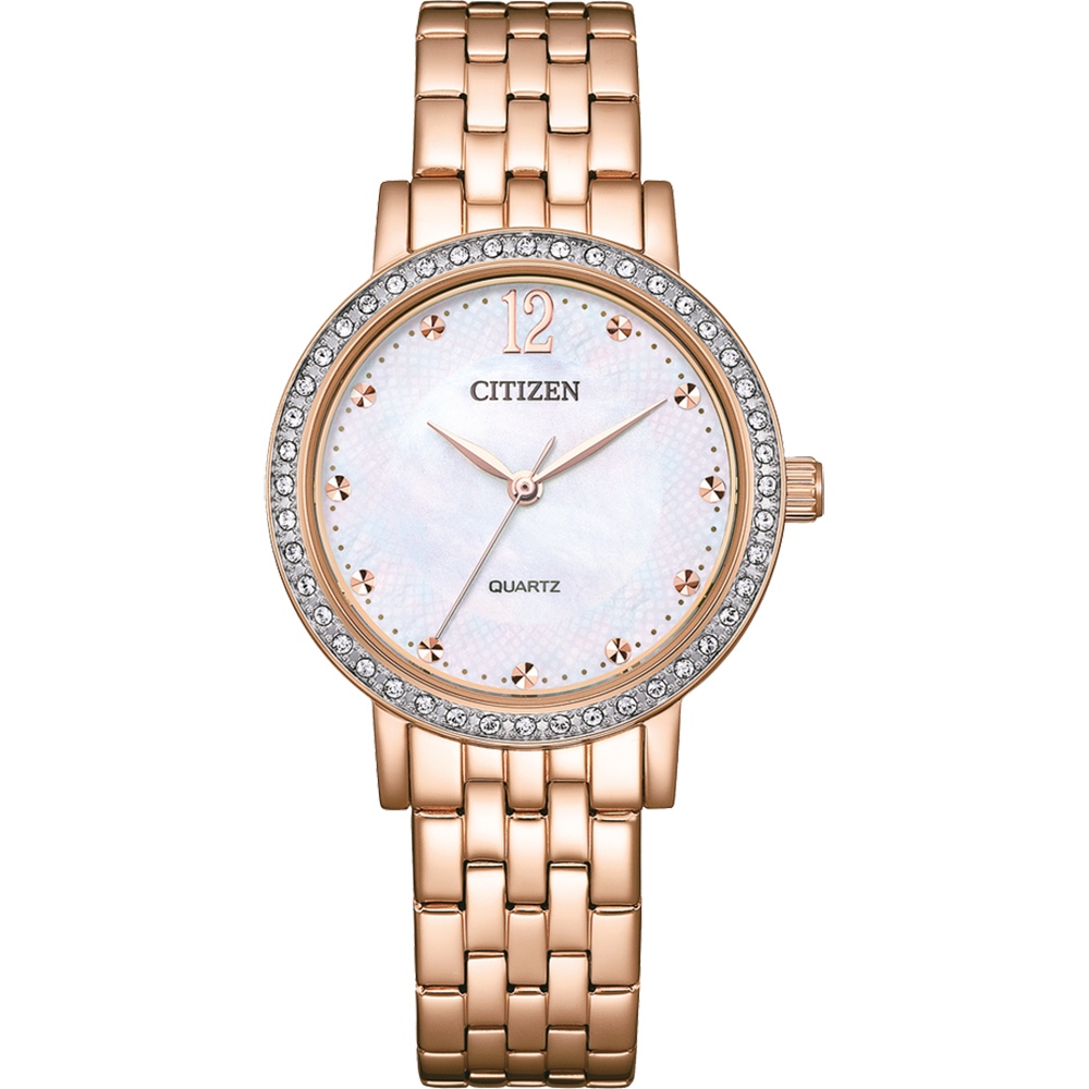 CITIZEN 星辰 晶鑽珍珠貝石英女錶-玫瑰金/31.2mm EL3108-53D, , large