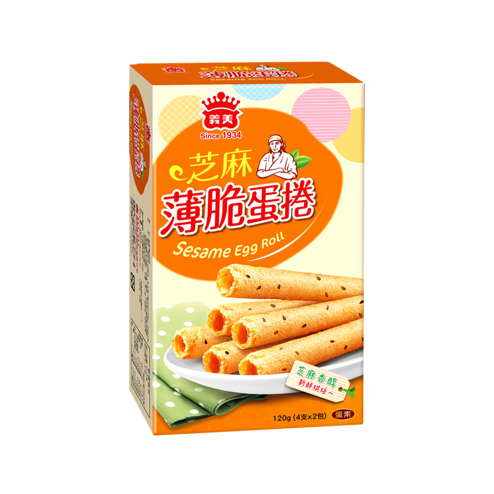 [義美]義美薄脆蛋捲(芝麻)120gx2盒, , large