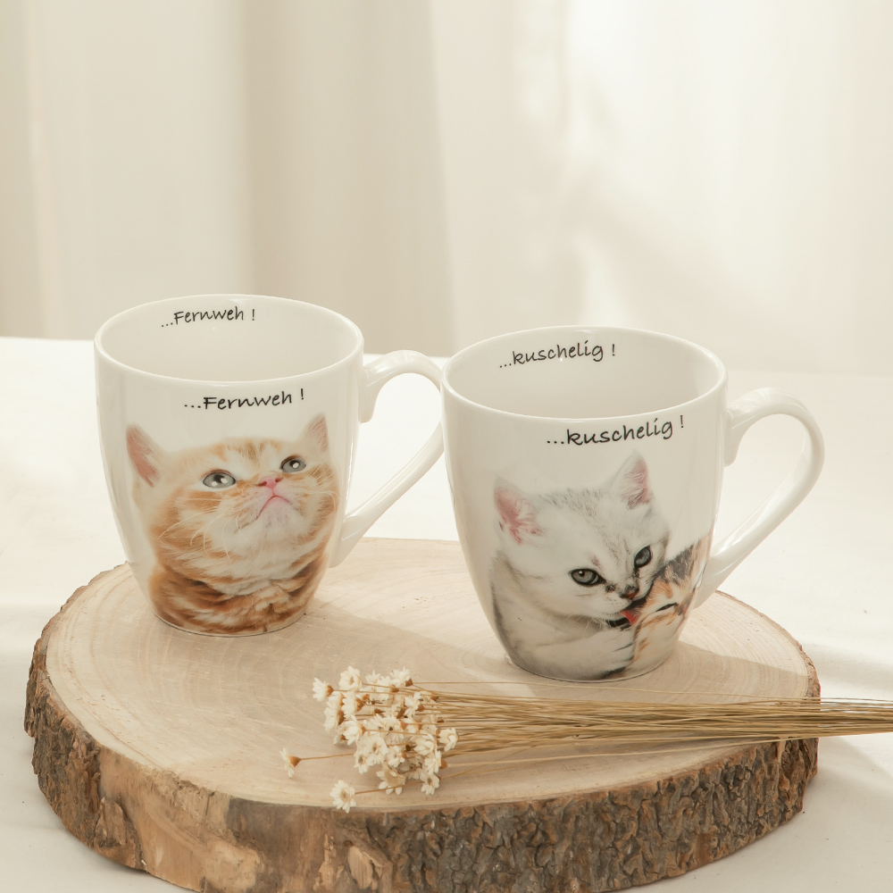 【YU Living】俏皮動物造型陶瓷馬克杯 早餐咖啡杯 600ml-米克斯白貓, , large