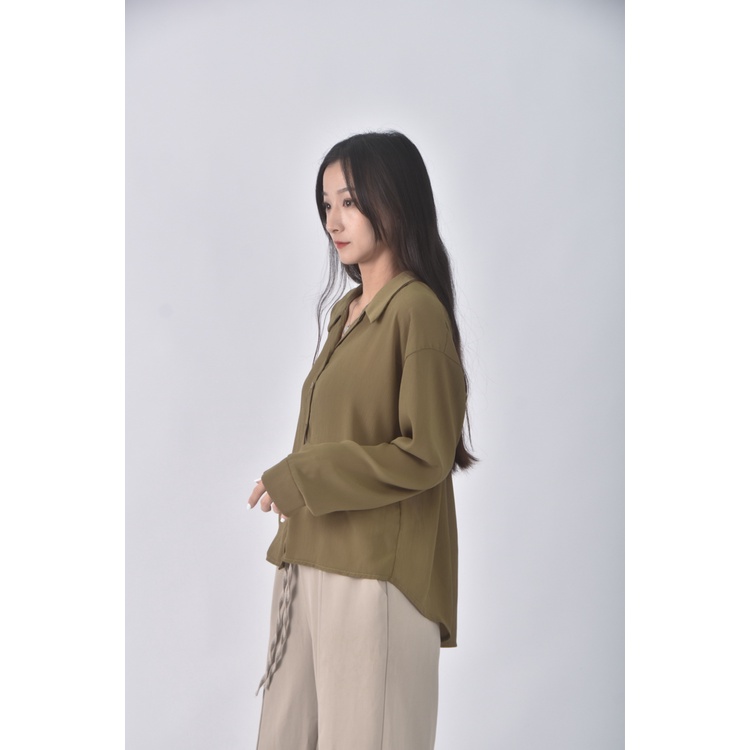 (F) new light韓牌質感綠色襯衫上衣二手衣, , large