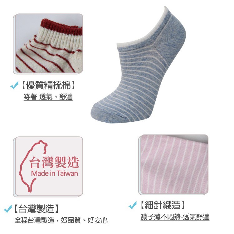 【BVD】舒適條紋女踝襪<麻天藍>B277 低口襪 襪子 女襪, 麻天藍,22-25CM, large