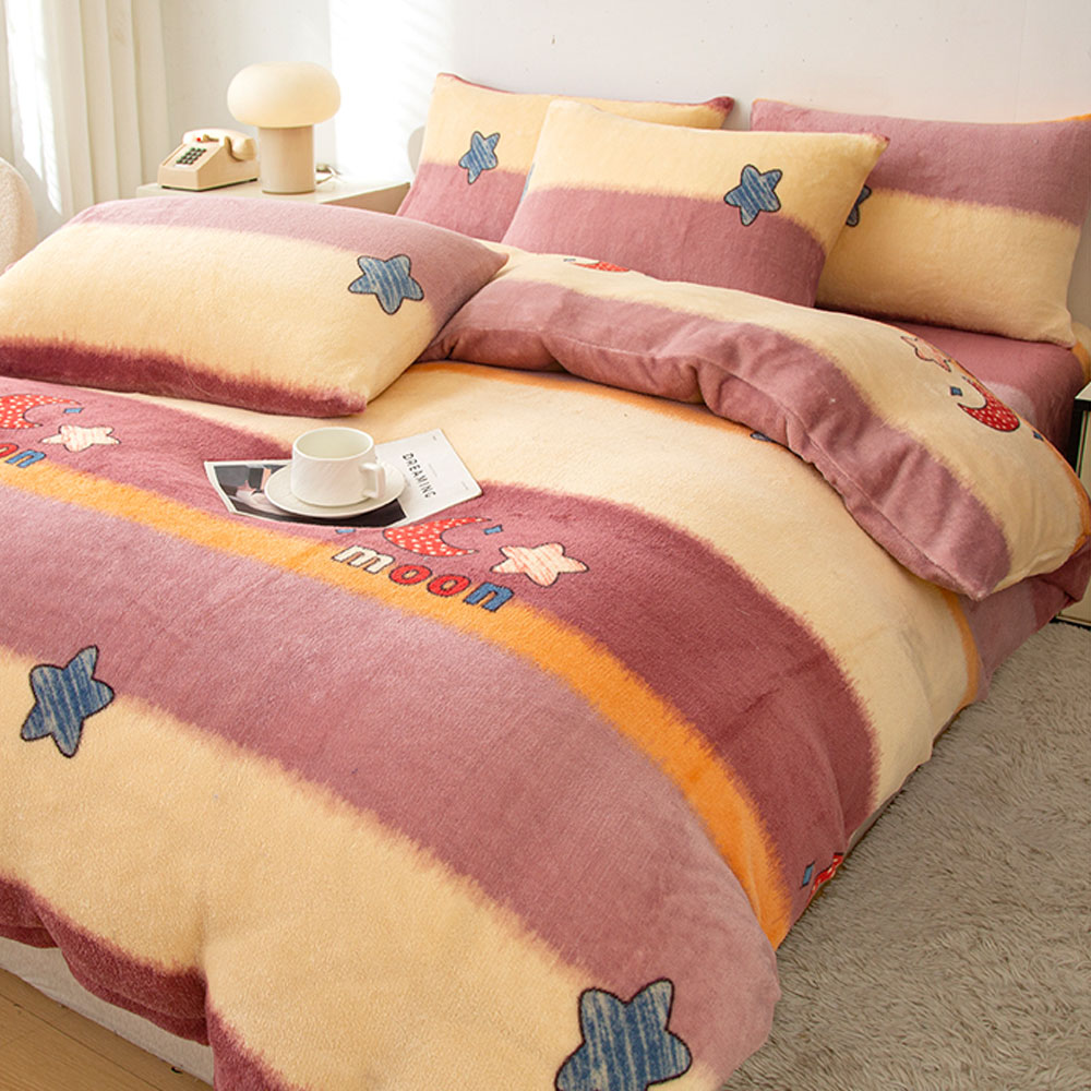 A-nice JOJO專櫃品牌 加厚款法蘭絨 床包兩用被毯四件組 柔軟細緻保暖 C - 星月夢境, , large