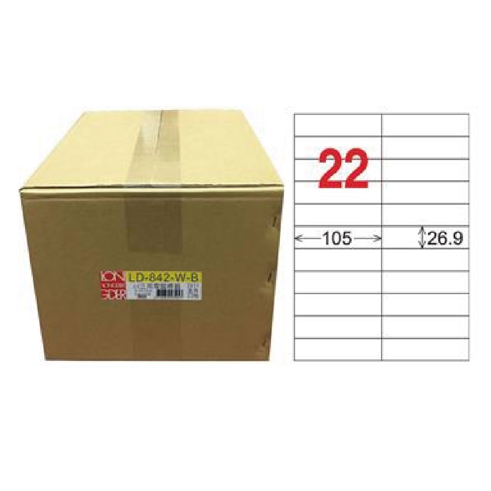 【龍德】LONGDER 三用電腦標籤 A4 22格 26.9*105mm白色1000張/箱 LD-842-W-B(適用雷射、噴墨、影印), , large
