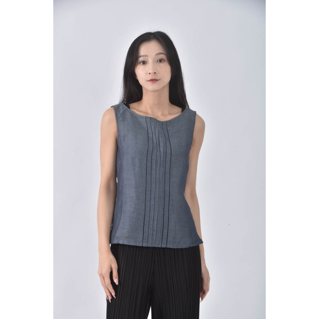 (S) 質感圓領藍色上衣二手衣, , large