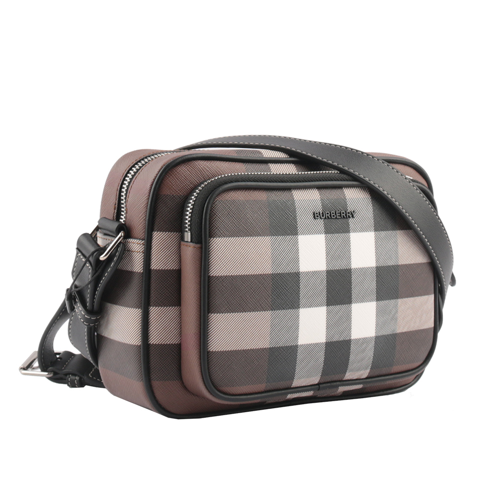 BURBERRY 格紋前口袋拉鍊斜背包/暗樺木棕色, , large