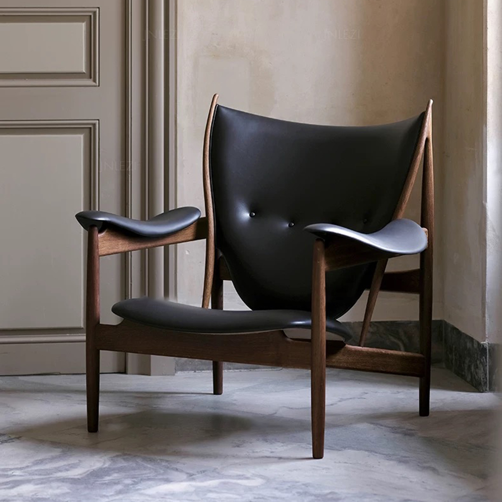 白蠟木真皮單人沙發黑色, , large