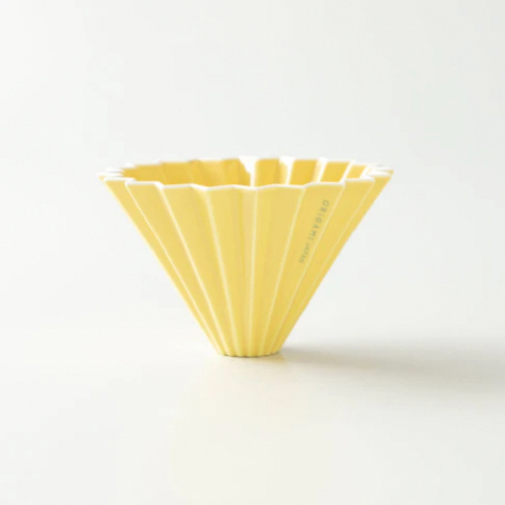 ORIGAMI 陶瓷濾杯組Ｍ(3~4人份，附深色木質杯座) 蛋黃色, 蛋黃色, large