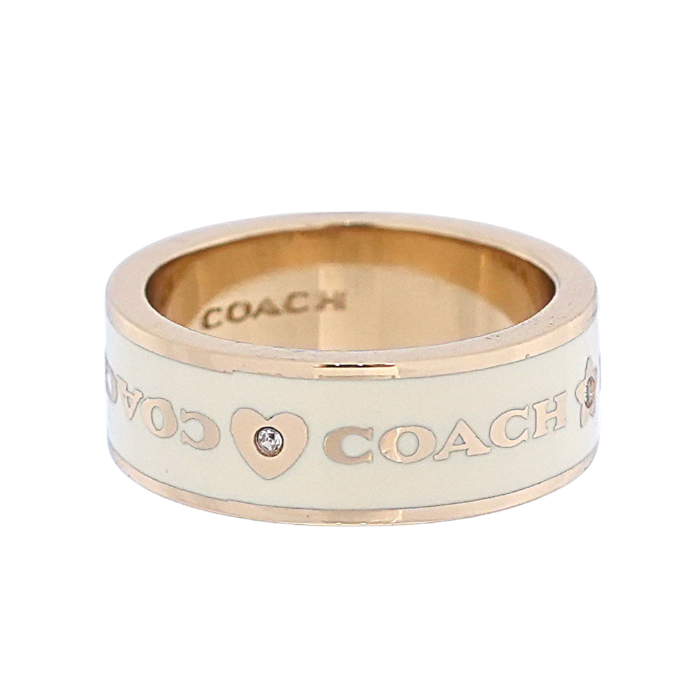 COACH 愛心及星星圖案琺瑯戒指/6號/白色/金色, 白色/金色, large