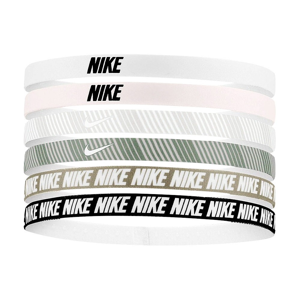 NIKE FLEX CLASSIC 頭帶 6PK PRINTED 運動頭帶 止汗髮帶 矽膠止滑 彈性 多選擇 白黑 粉綠, 白黑, large