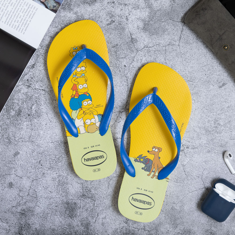 [巴拉娜巴西人字拖專賣店]中壢實體店面Havaianas 哈瓦仕 夾腳拖/人字拖鞋 SIMPSONS 辛普森沙灘 海灘 海邊黃綠色2022新款, , large