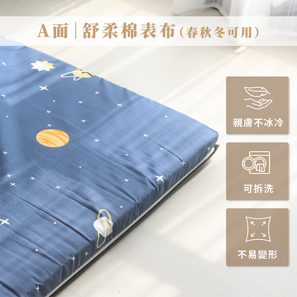【台灣製造】四季亞藤透氣床墊 厚度5cm 單人加大3.5尺｜蔚藍格線｜雙面可翻 涼感蓆面 三折床墊 亞藤涼蓆, , large