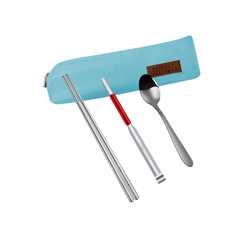 PERFECT 理想牌 極緻316不鏽鋼隨身餐具組 晶鑽316 餐具萬用組粉藍-Leidea樂德兒, , large
