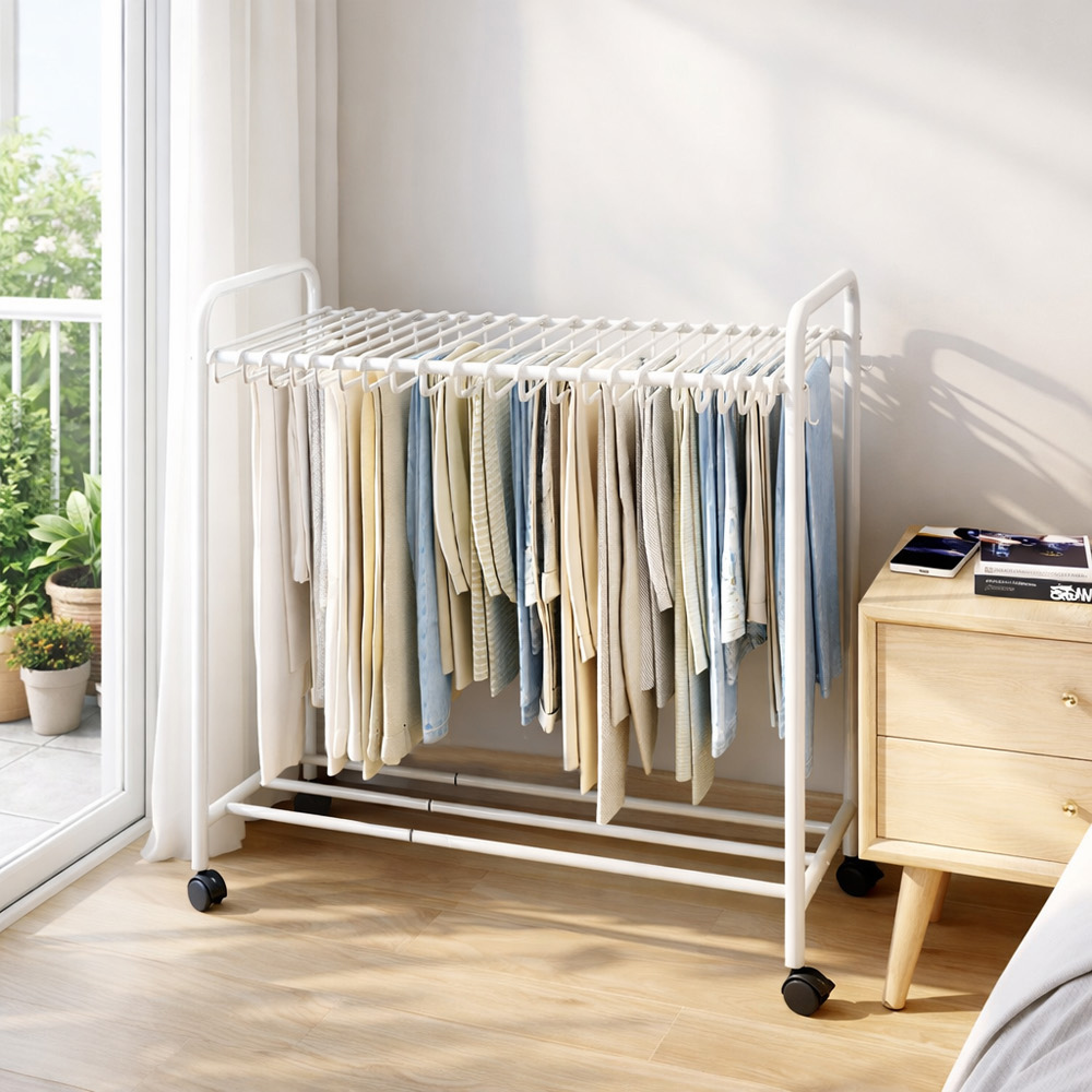 【AOTTO】落地式伸縮附輪衣物褲子收納架衣帽架(HA-026), , large