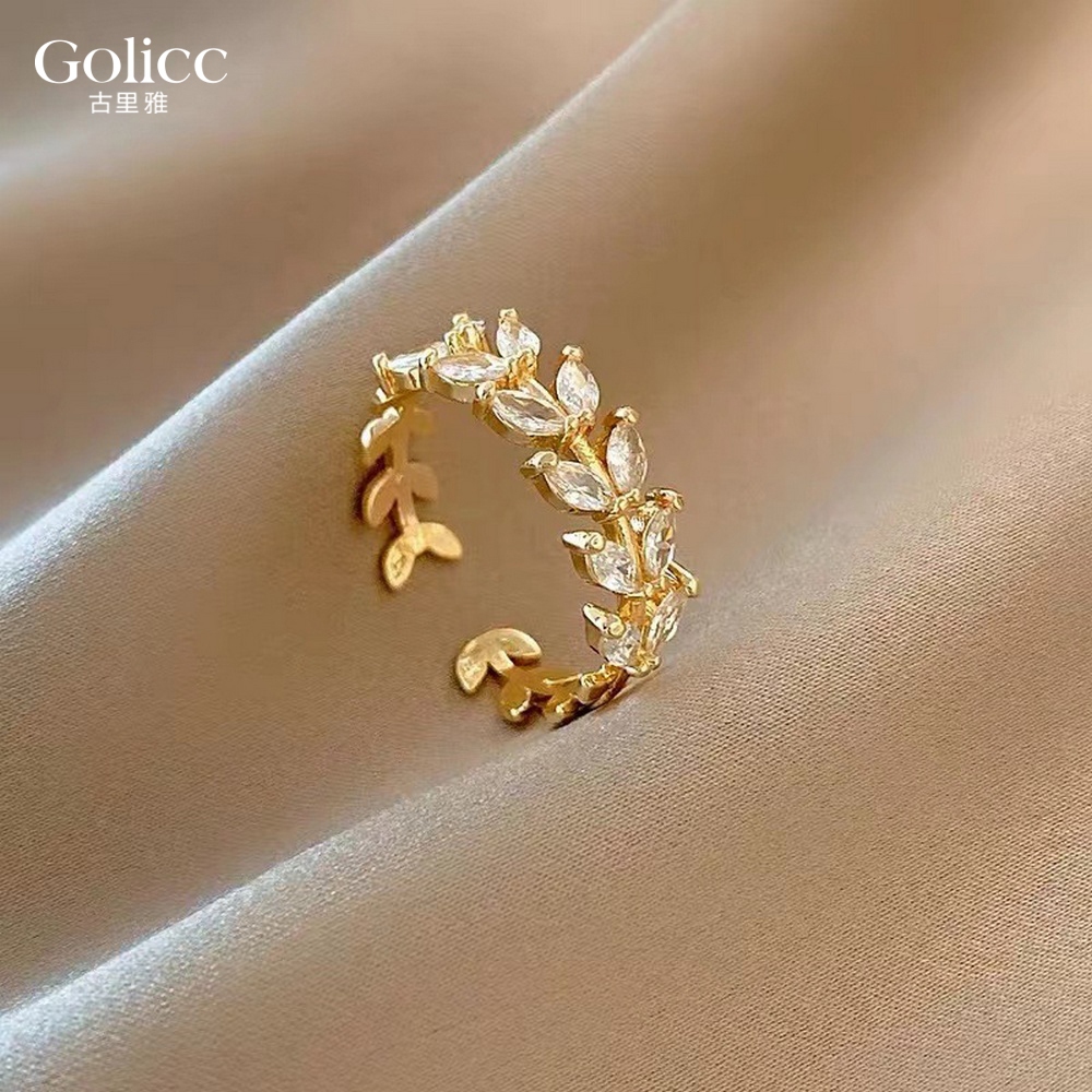 【Gulicc 】古莉可 戒指 韓國水晶樹葉輕奢風戒指, , large