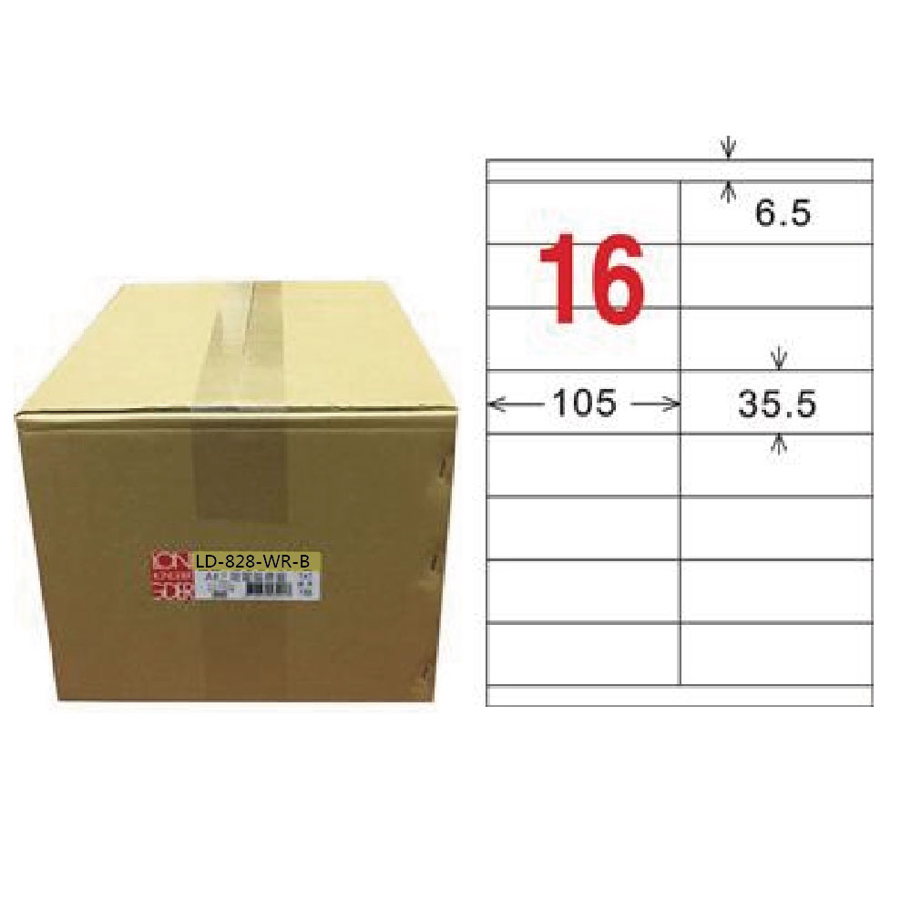 【龍德】LONGDER 三用電腦標籤 A4 16格 35*105mm 可再貼1000張/箱 LD-828-WR-B(適用雷射、噴墨、影印), , large