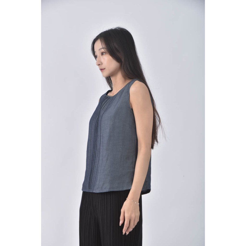 (S) 質感圓領藍色上衣二手衣, , large