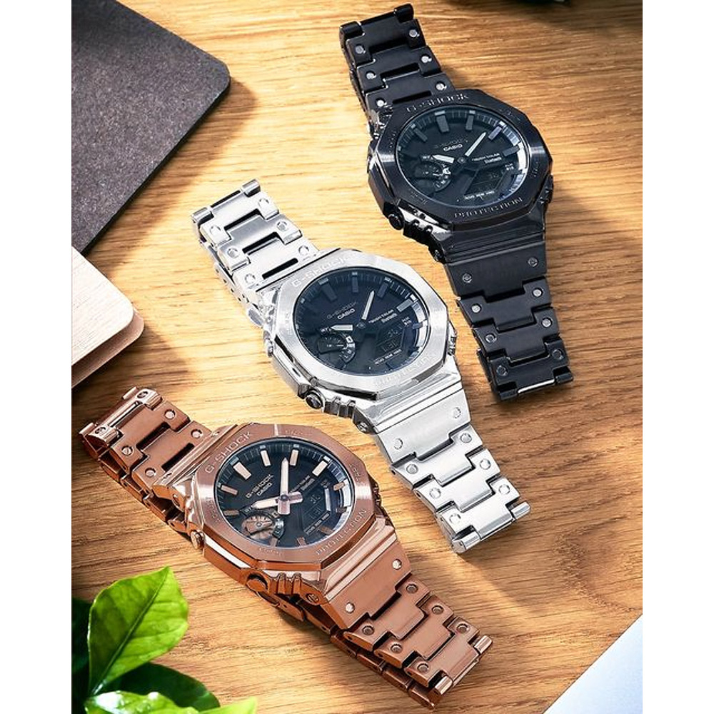 CASIO 卡西歐 G-SHOCK 八角 全金屬版 太陽能藍芽雙顯手錶-金 GM-B2100GD-5A, , large
