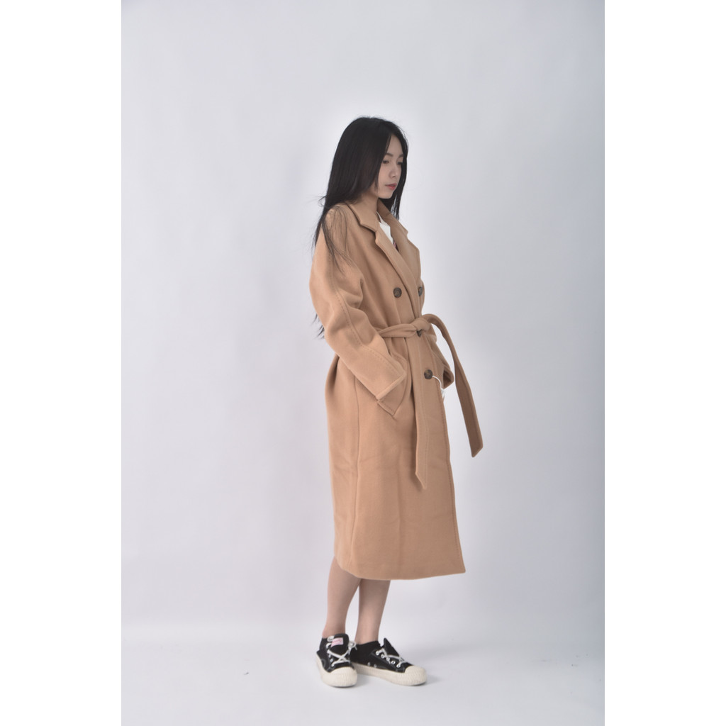 (XL) hand made質感素面杏色綁帶外套二手衣, , large