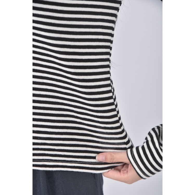 (S) 棉質條紋黑色長袖上衣二手衣, , large